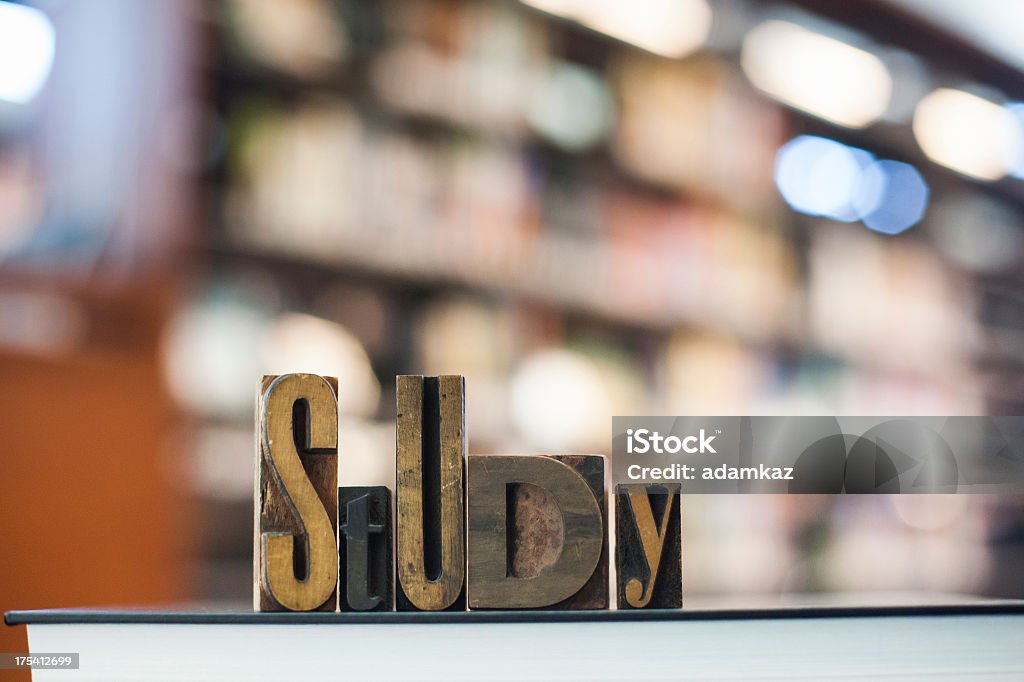 Study Text blocks displaying Study in Library Abstract Stock Photo