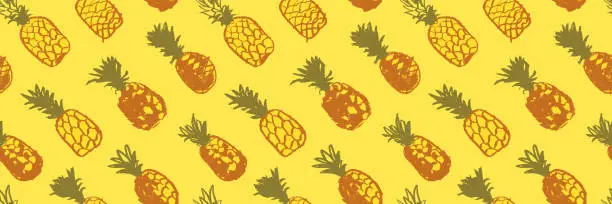 Vector illustration of Vector pineapples pattern. Ananas background.
