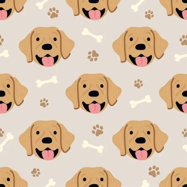 Vector illustration of Golden retriever dogs seamless pattern vector illustration. Dog face pattern