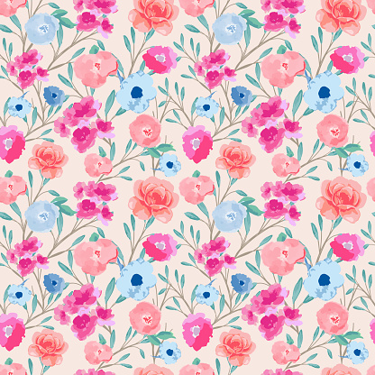 Abstract floral seamless pattern. Bright colors, painting on a light background.