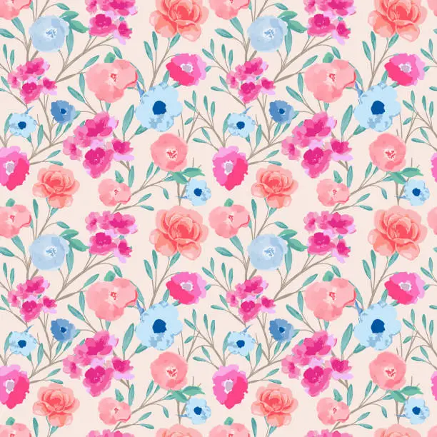 Vector illustration of Elelgant floral seamless pattern. Bright colors, painting on a light background.