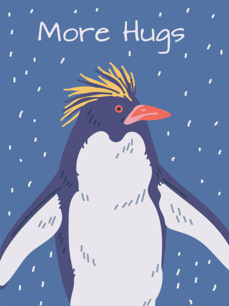 pinguin mit wappen, großer kaiser flugunfähige seevögel der antarktis, arktische fauna wildtier, mehr umarmt vektorposter - antarctica penguin ice emperor stock-grafiken, -clipart, -cartoons und -symbole