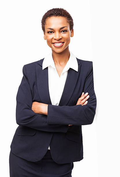 istock African American Businesswoman Standing With Hands Folded - Isolated 175414996