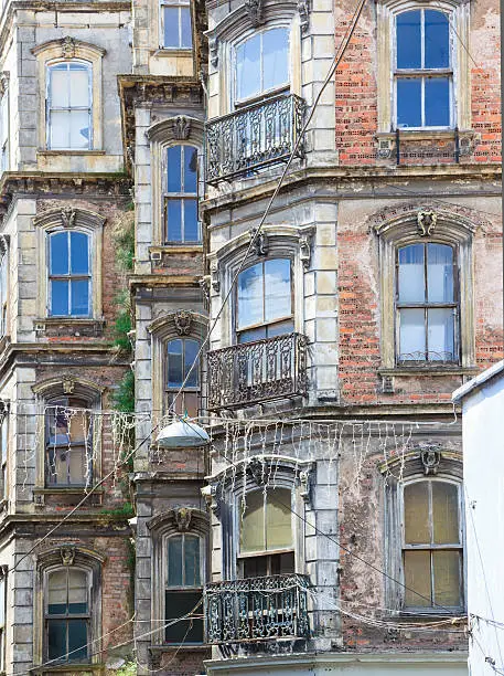 Old obsolete houses in the district of Galatasaray, Istanbul, Turkey.