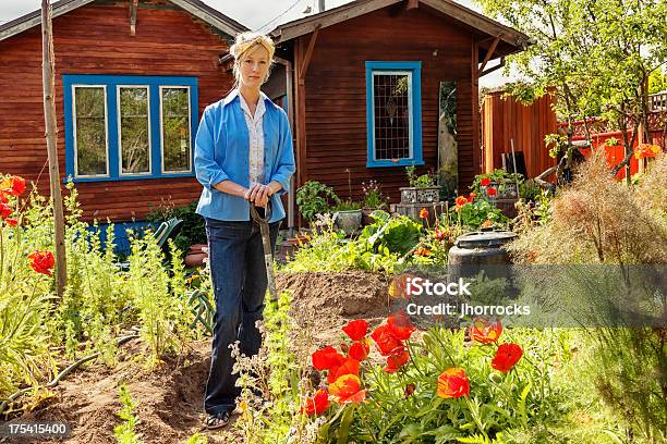 Young Woman Gardening At Home In Back Yard Stock Photo - Download Image Now - 25-29 Years, 30-34 Years, 30-39 Years