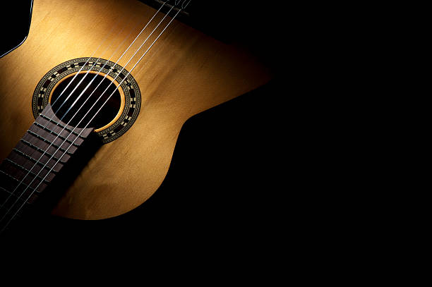 istock Acoustic guitar on a black background 175415680