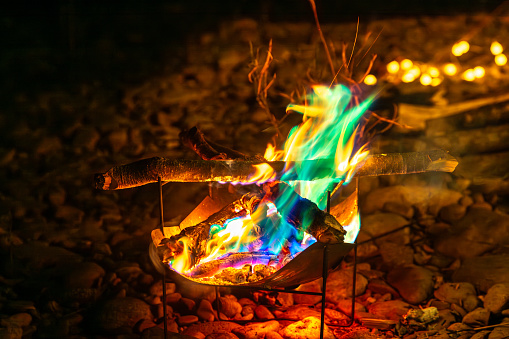 Beautiful campfire with burning firewood