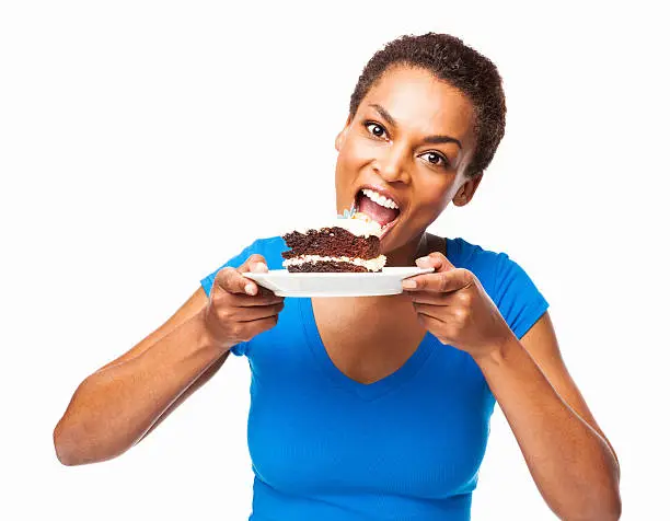 Photo of African American Woman Eating Cake - Isolated