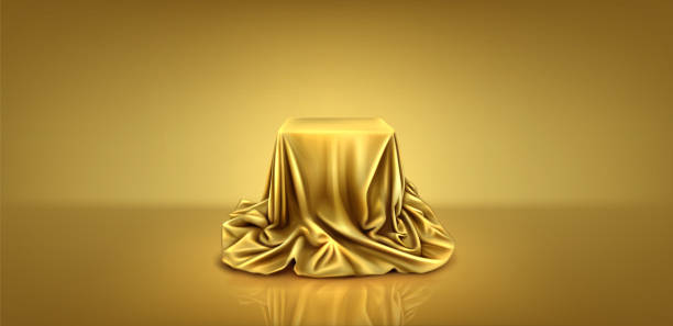 istock Gold silk cloth podium box cover to reveal gift 1754166041