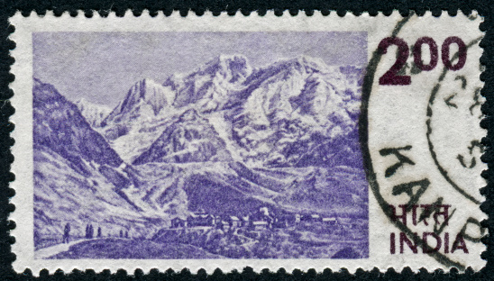 Cancelled Stamp From India Featuring The Himalaya Mountains.