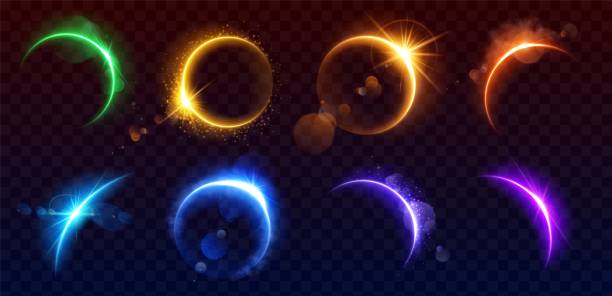 stockillustraties, clipart, cartoons en iconen met realistic set of solar eclipse overlay effect - eclipse