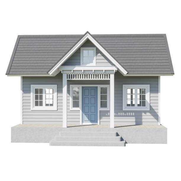 istock Gray plank wall small house with front terrace isolated on white background with clipping path 3d render 1754179571
