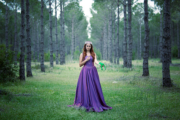 bellezza principessa con rana nella foresta - prince charming foto e immagini stock