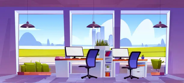 Vector illustration of Company office interior with cityscape view