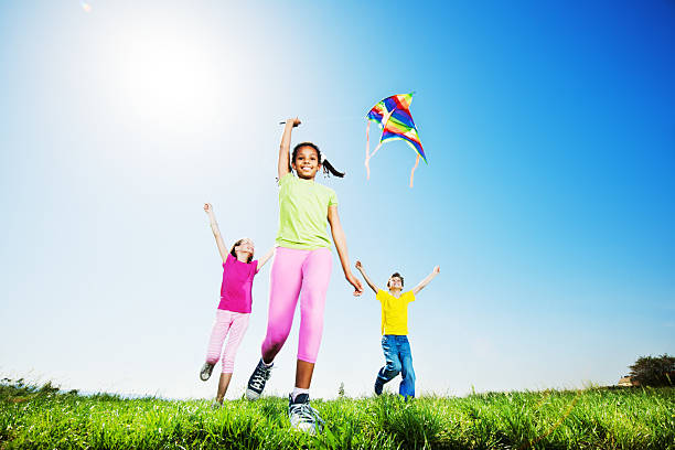 istock Cute children flying a kite in nature. 175418668