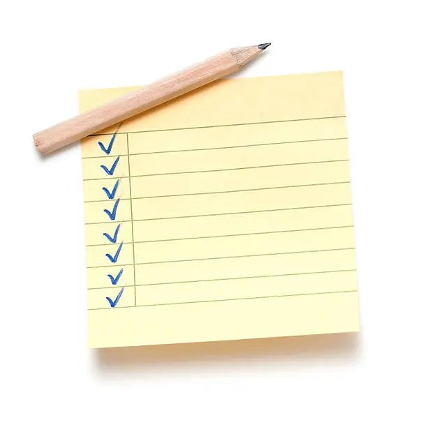 Photo of Sticky note and Pencil isolated on white background