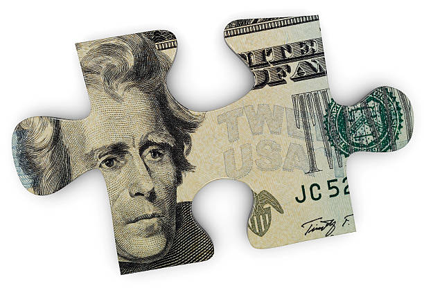 a imagem de andrew jackson dentro de um quebra-cabeça peça - bill currency number 20 deep focus imagens e fotografias de stock