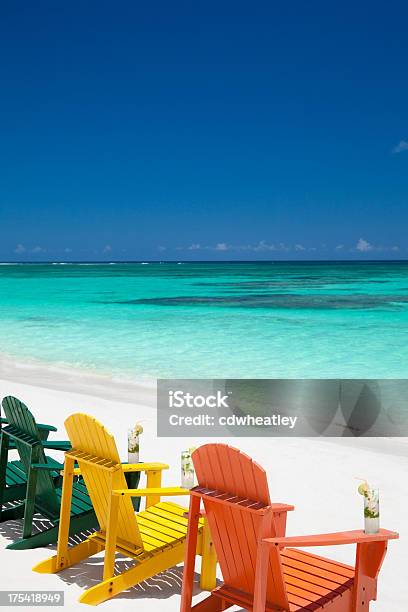 Colorful Chairs With Drinks At A Tropical Caribbean Beach Stock Photo - Download Image Now