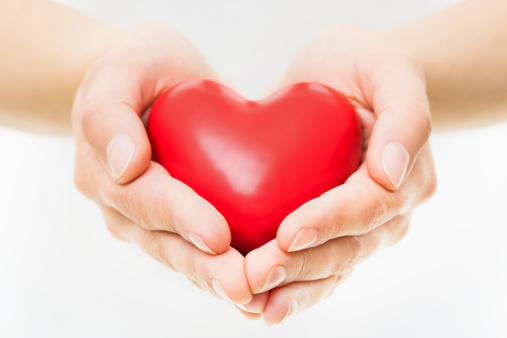 Female Hands presenting a red heart.