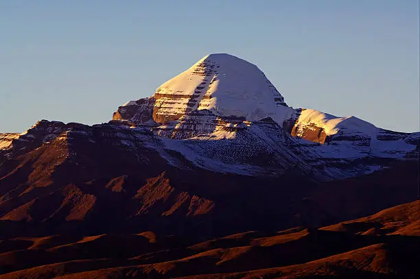 the south face of the sacred mount kailash at sunset. ngari prefecture. tibet. china.