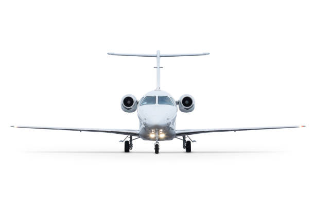 istock Front view of the modern white business jet isolated on white background 1754196978