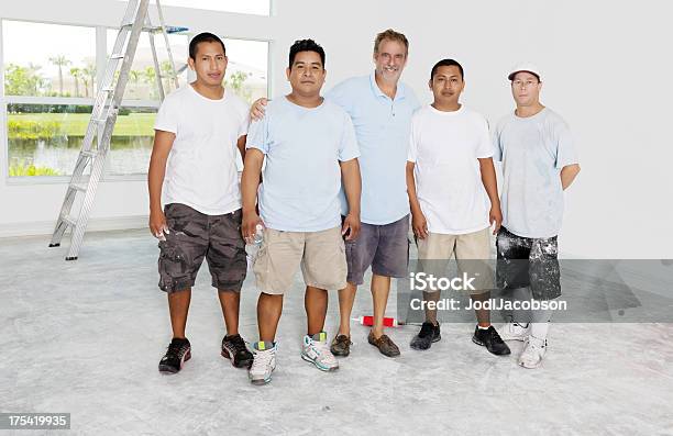 Construction Group Of Happy Contractors Stock Photo - Download Image Now - Adult, Adults Only, Building Contractor