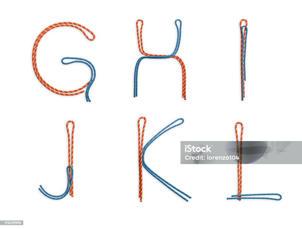 Alphabet Letters II "G - H - I - J  - K - L alphabet letters formed by a climbing rope, isolated on white background" Abstract Stock Photo