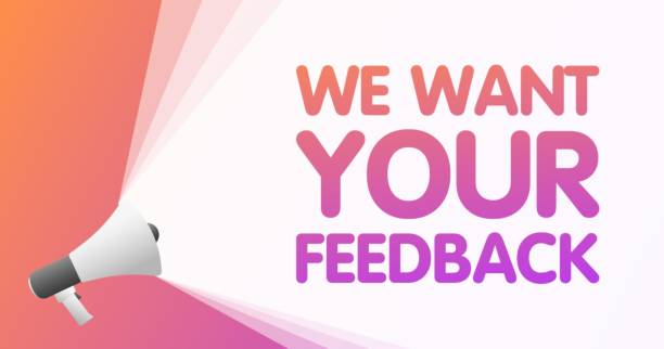 istock We want your feedback icon. Flat, color, megaphone text, we want your feedback, feedback icon. Vector illustration 1754202981