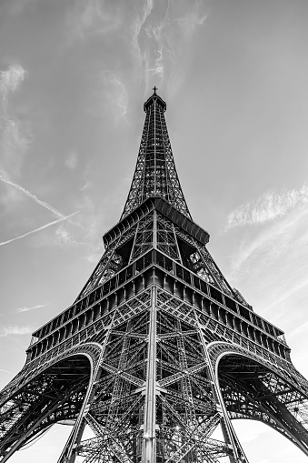 Eiffel tower  between buildings in Paris, France