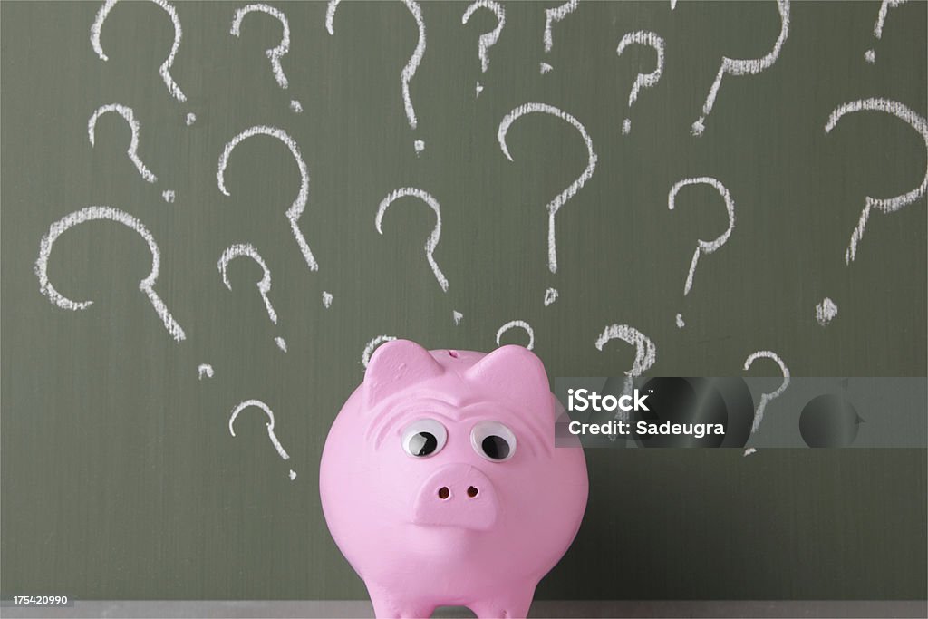 Money Questions Piggy bank surrounded by wall full of question marks.Some other related images: Question Mark Stock Photo