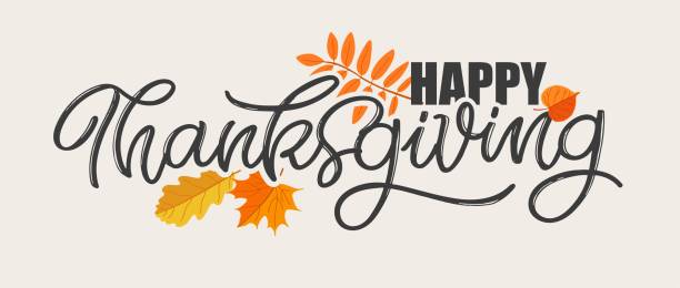 handgezeichnetes thanksgiving-typografie-poster. feierzitat happy thanksgiving auf strukturiertem hintergrund für postkarte, thanksgiving-symbol, logo oder abzeichen. thanksgiving vektor vintage stil kalligraphie - thanksgiving stock-grafiken, -clipart, -cartoons und -symbole