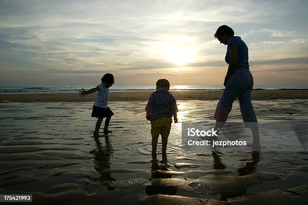 Família Na Praia Ao Pôr Do Sol - Fotografias de stock e mais imagens de Alegria - Alegria, Ao Ar Livre, Areia