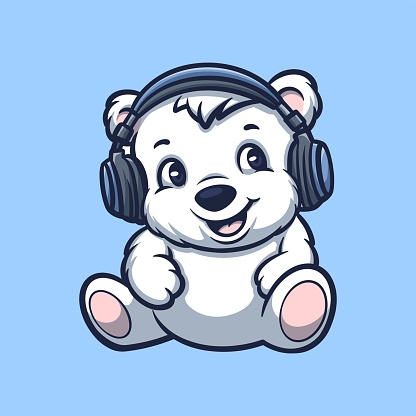 Polar Bear Music Chil Creative Cartoon Illustration