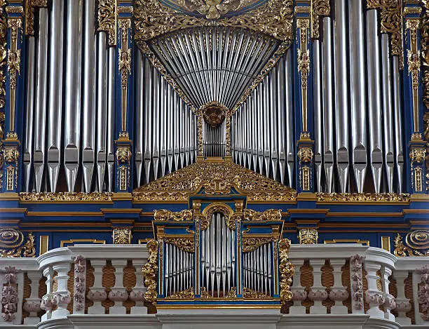 Detail of the pipe-organ in the St.Jakob Dom downtown Innsbruck (Baroque styled cathedral rebuilt from 1717-1724 after damage from an earthquake) 