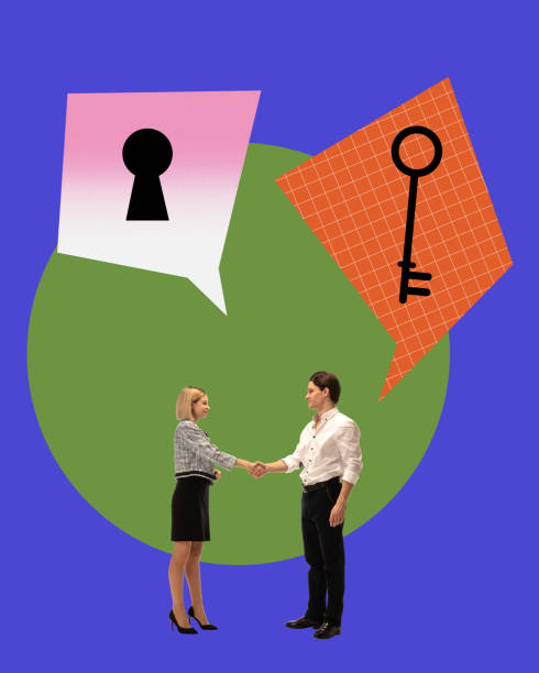 istock Partnership, cooperation and teamwork. Man and woman, employees shaking hands. Professional success. Contemporary art collage. 1754232631