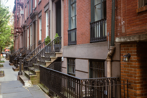 Characteristic historic West Village front stoop buildings, Manhattan, NYC