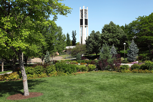 The BYU Centennial Carillon stands at the north end of campus
