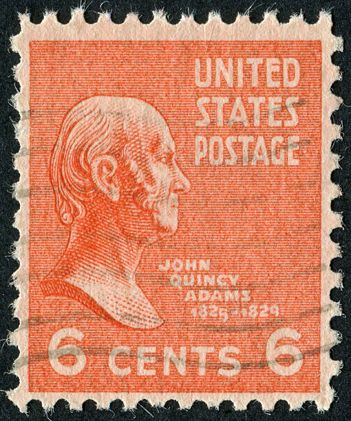 john adams timbro quincy - president postage stamp profile usa foto e immagini stock