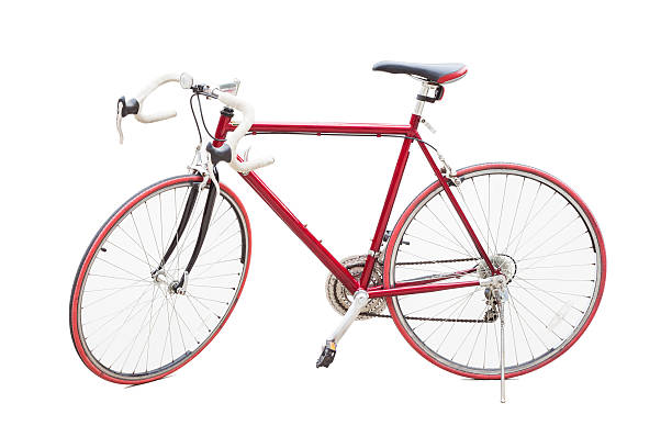 estrada bicicleta, velocidade de bicicleta - bicycle racing bicycle isolated red - fotografias e filmes do acervo