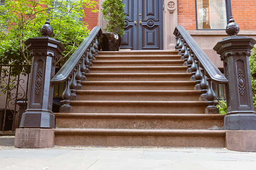 Characteristic historic West Village front stoop buildings, Manhattan, NYC