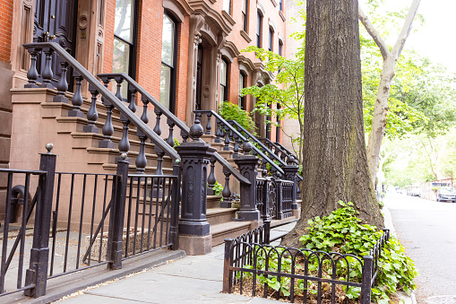 Characteristic historic West Village front stoop buildings, Manhattan, NYC