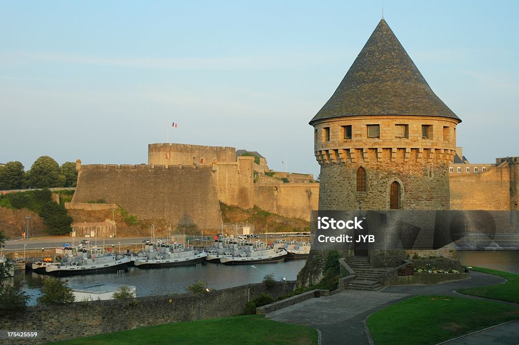 Medieval style watch tower overlooking bay Middle age tower Brest - Brittany Stock Photo