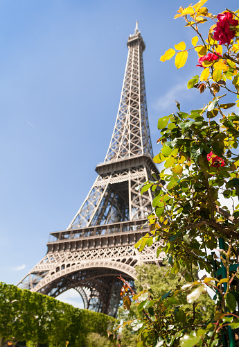 Las Vegas, Nevada-December 12,2013:Paris Hotel and Casino with Replica of Eiffel Tower and Flags