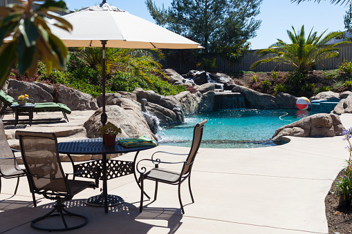 Swimming pool and outdoor patio furniture