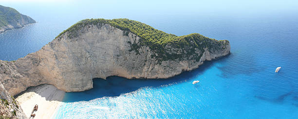 People swimming and taking photos on Navagio Shipwreck Beach, Zakynthos, Greece