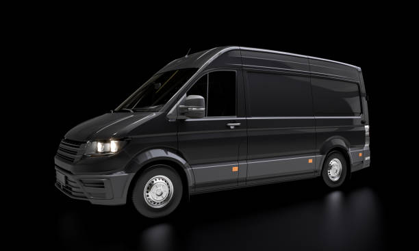 istock black transport van on a dark background. 1754271376