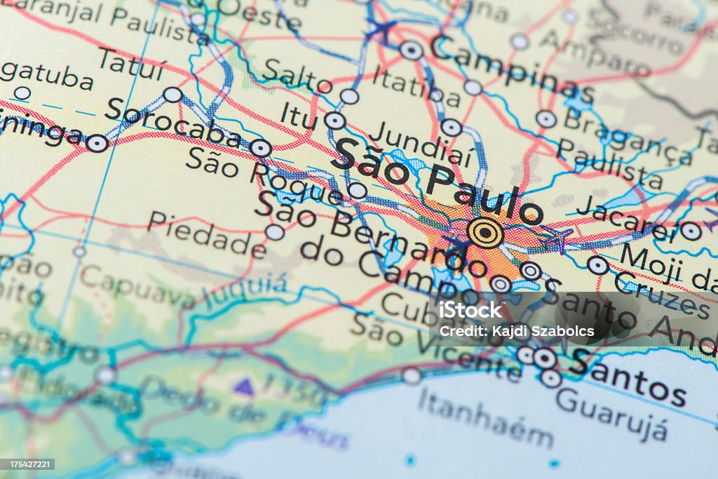 Sao Paulo map Focus on Sao Paulo on the Map. Source: World reference atlas São Paulo State Stock Photo
