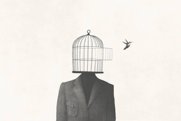istock illustration of man with open birdcage over his head, surreal freedom concept 1754272543
