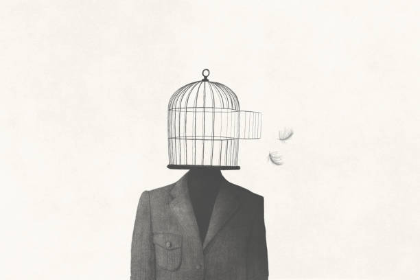 istock illustration of man with open birdcage over his head, surreal freedom concept 1754272545