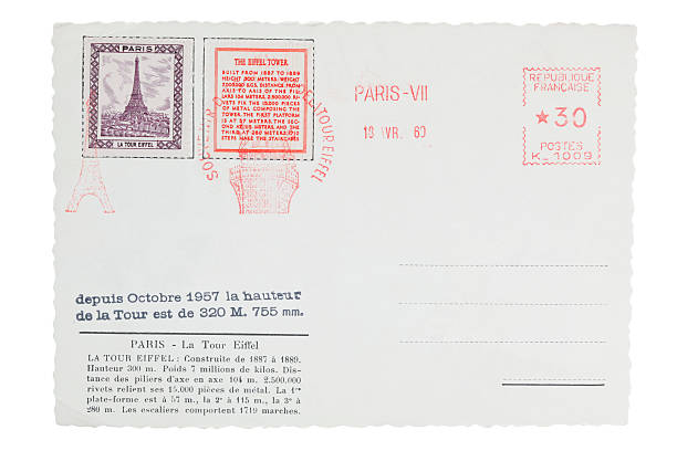 エッフェル塔ポストカード、切手 - postage stamp postmark mail paris france ストックフォトと画像